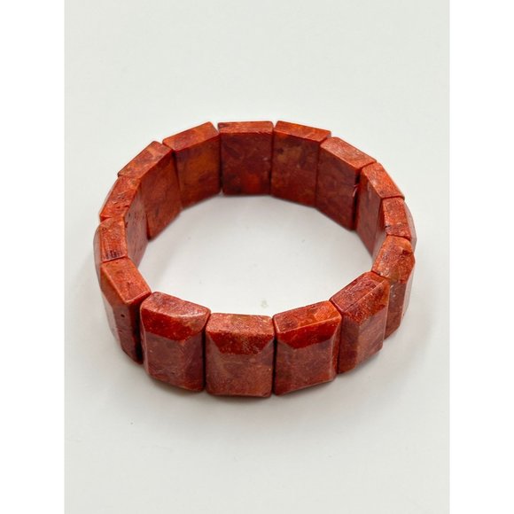 Vintage Apple Coral Sponge Coral Stretch Elastic Bracelet Red Beaded Stretchable - Picture 3 of 8